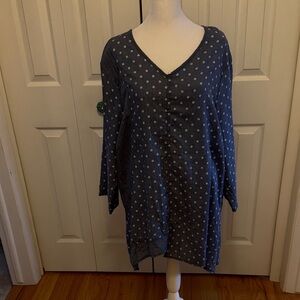 Polka Dot V-Neck Blouse - Blue